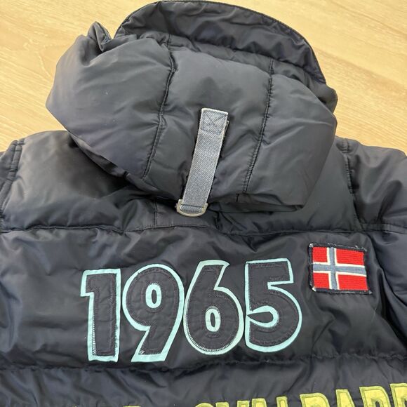 United Colors Of Benetton Down Puffer Jacket Blue Kids Sz M 8 Norway Appliqué - Picture 13 of 13